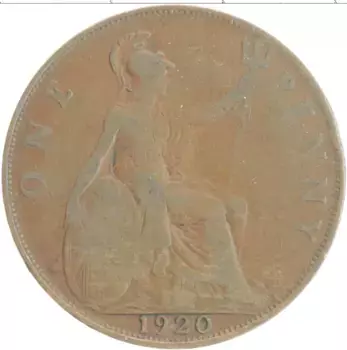 Монета пенни Англии 1920 года Бронза Георг V