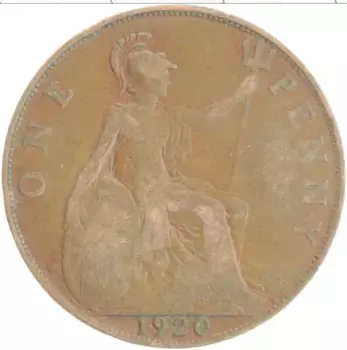 Монета пенни Англии 1920 года Бронза Георг V