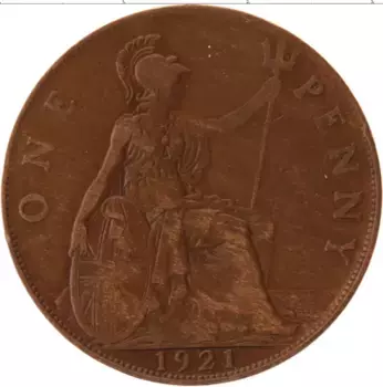 Монета пенни Англии 1921 года Бронза Георг V