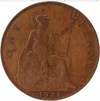 Монета пенни Англии 1921 года Бронза Георг V