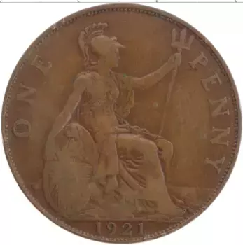 Монета пенни Англии 1921 года Бронза Георг V