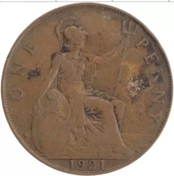 Монета пенни Англии 1921 года Бронза Георг V