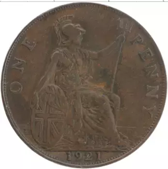 Монета пенни Англии 1921 года Бронза Георг V