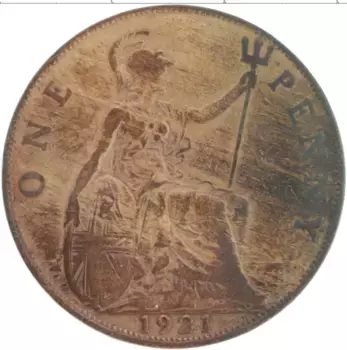 Монета пенни Англии 1921 года Бронза Георг V