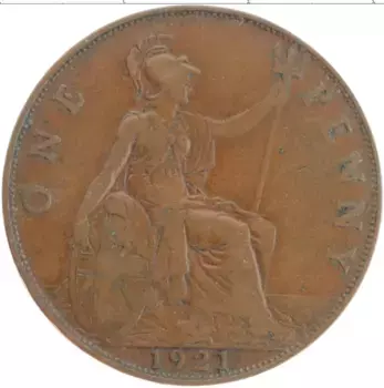 Монета пенни Англии 1921 года Бронза Георг V