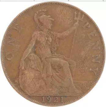 Монета пенни Англии 1921 года Бронза Георг V