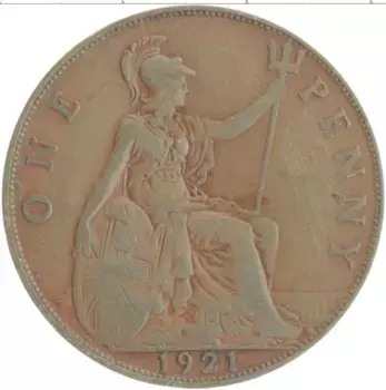 Монета пенни Англии 1921 года Бронза Георг V