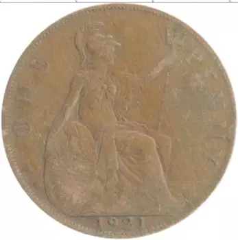 Монета пенни Англии 1921 года Бронза Георг V