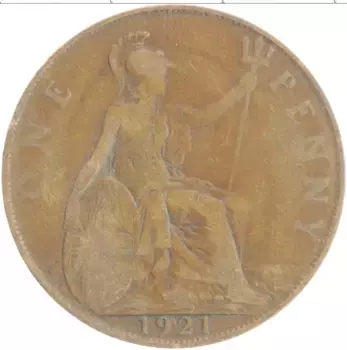 Монета пенни Англии 1921 года Бронза Георг V