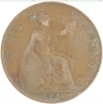 Монета пенни Англии 1921 года Бронза Георг V