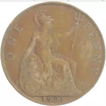 Монета пенни Англии 1921 года Бронза Георг V