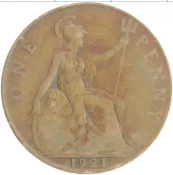 Монета пенни Англии 1921 года Бронза Георг V