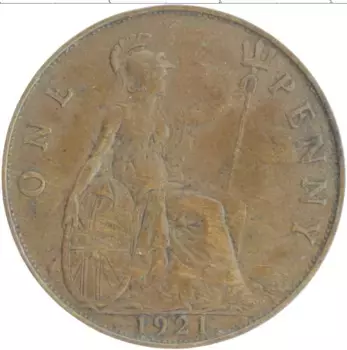 Монета пенни Англии 1921 года Бронза Георг V