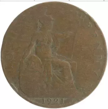 Монета пенни Англии 1921 года Бронза Георг V