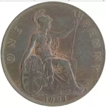 Монета пенни Англии 1921 года Бронза Георг V