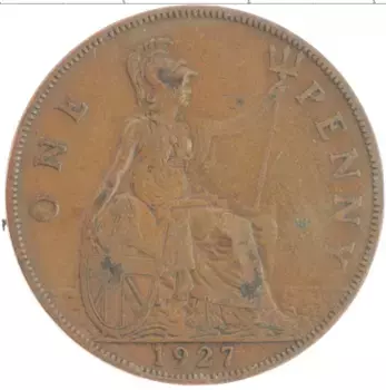 Монета пенни Англии 1921 года Медь Георг V