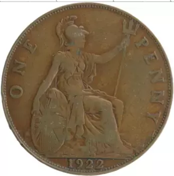 Монета пенни Англии 1922 года Бронза Георг V