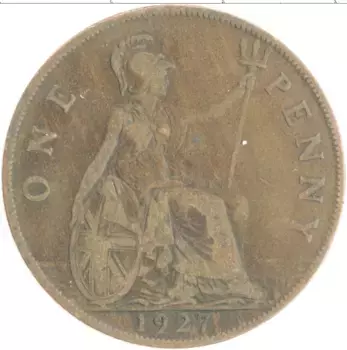 Монета пенни Англии 1927 года Бронза Георг V