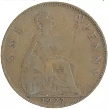 Монета пенни Англии 1927 года Бронза Георг V