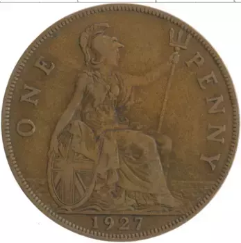 Монета пенни Англии 1927 года Бронза Георг V