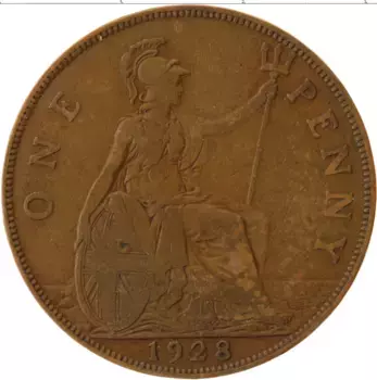 Монета пенни Англии 1928 года Бронза Георг V