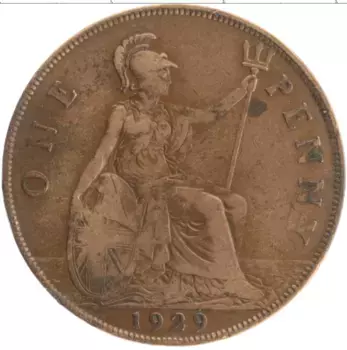 Монета пенни Англии 1929 года Бронза Георг V