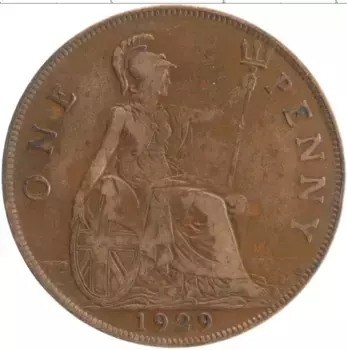 Монета пенни Англии 1929 года Бронза Георг V