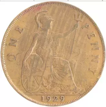 Монета пенни Англии 1929 года Бронза Георг V