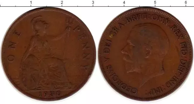 Монета пенни Англии 1930 года Бронза Георг V