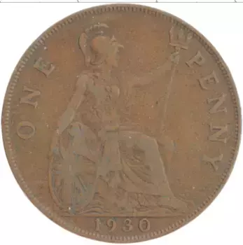 Монета пенни Англии 1930 года Бронза Георг V