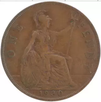 Монета пенни Англии 1930 года Бронза Георг V