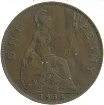 Монета пенни Англии 1934 года Бронза Георг V