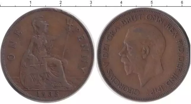 Монета пенни Англии 1935 года Бронза Георг V
