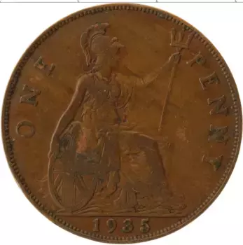 Монета пенни Англии 1935 года Бронза Георг V