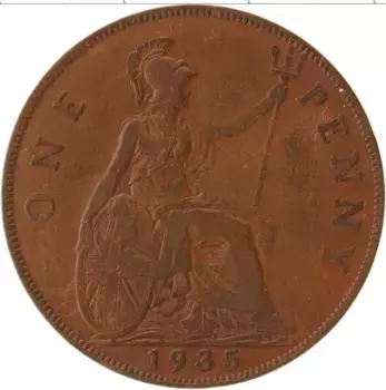 Монета пенни Англии 1935 года Бронза Георг V