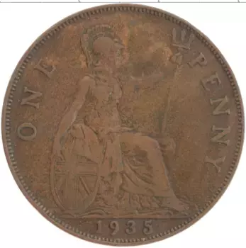 Монета пенни Англии 1935 года Бронза Георг V