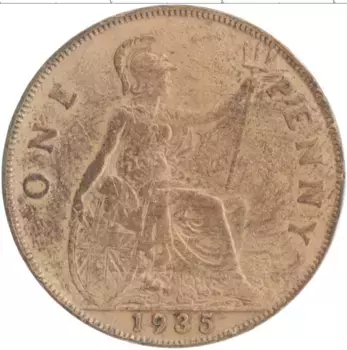 Монета пенни Англии 1935 года Бронза Георг V