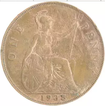 Монета пенни Англии 1935 года Бронза Георг V