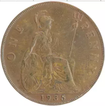 Монета пенни Англии 1935 года Бронза Георг V