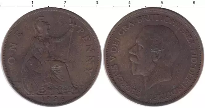 Монета пенни Англии 1936 года Бронза Георг V