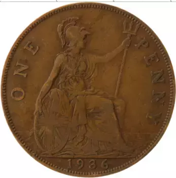 Монета пенни Англии 1936 года Бронза Георг V