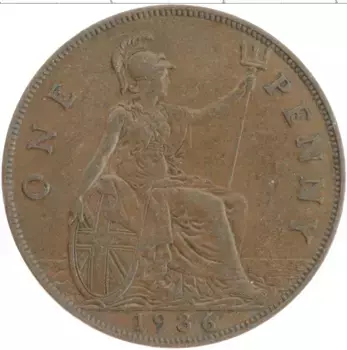 Монета пенни Англии 1936 года Бронза Георг V