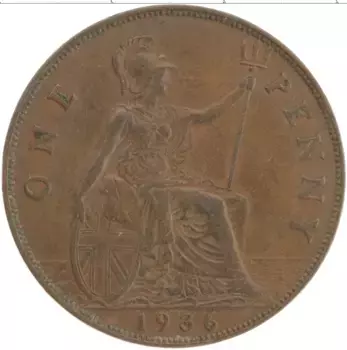 Монета пенни Англии 1936 года Бронза Георг V