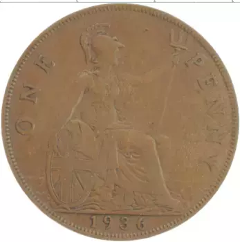 Монета пенни Англии 1936 года Бронза Георг V