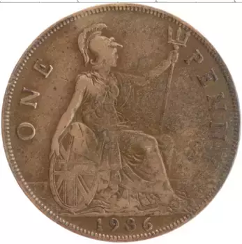 Монета пенни Англии 1936 года Бронза Георг V