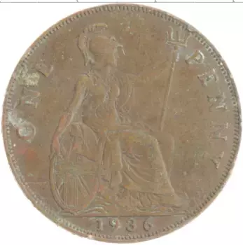 Монета пенни Англии 1936 года Бронза Георг V