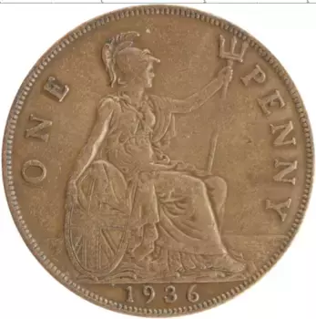 Монета пенни Англии 1936 года Бронза Георг V