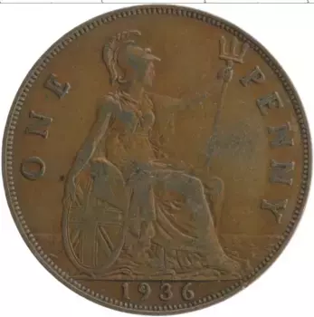 Монета пенни Англии 1936 года Бронза Георг V