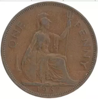 Монета пенни Англии 1937 года Бронза Георг VI