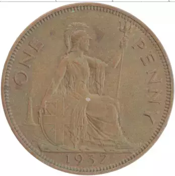Монета пенни Англии 1937 года Бронза Георг VI